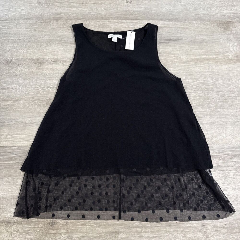 New York & Company Top Sheer Polka Dot Mesh Women’s Small Black NWT